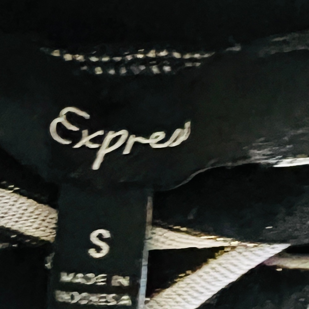 Express Striped Turtleneck‎ Top S Black White Long Sleeve Gold Crest Y2K - Picture 7 of 10